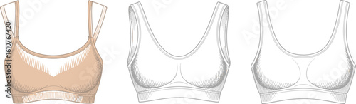 AD drawing flat vector illustration of women’s sports bra, front and back views, technical garment sketch, illustration of women’s sports bra, front and back 