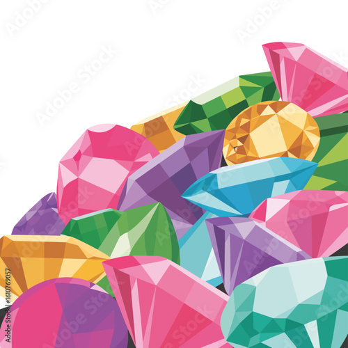 Colorful pile of sparkling faceted gemstones and jewels