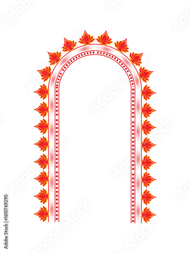 Durga Puja festive frame with traditional borders and vibrant background, ideal for sale banners, festival offers, and promotional ads. Perfect for print and digital use.