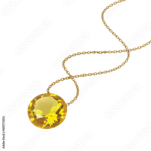 Elegant gold chain necklace with a large faceted yellow gemstone pendant