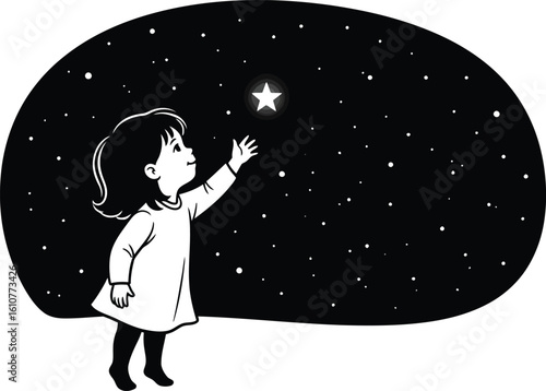 A child reaching for a star in the night sky