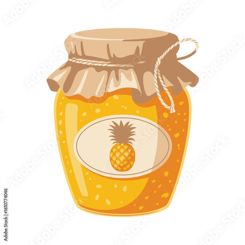 Jar of delicious homemade pineapple jam with fruit pieces