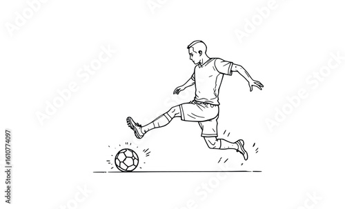 "Soccer Player Kicking Ball – Minimal Action Sketch"