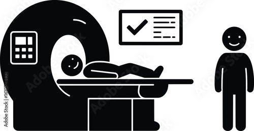 MRI Machine Vector Illustration with Patient in Clinic