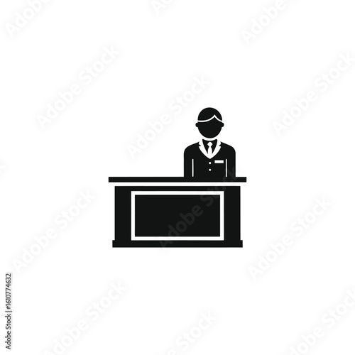 Receptionist behind a desk  isolated on a white background