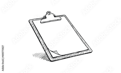 Sketch of a blank clipboard with paper for office or school use. Vector retro hand drawn illustration