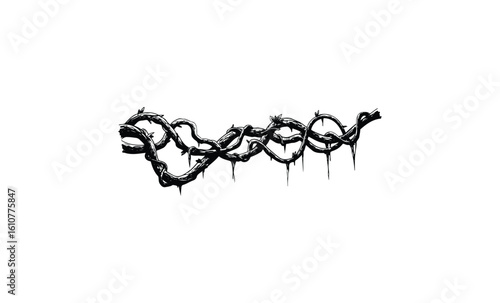 Intricate black thorn vine design. Vector retro hand drawn illustration