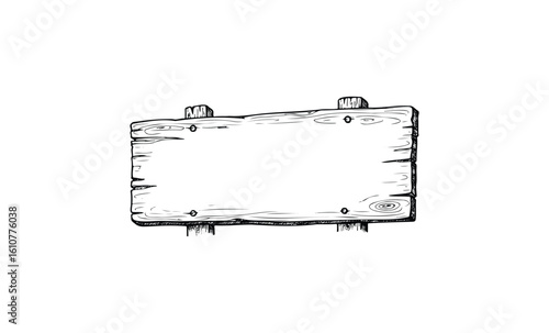 Rustic wooden sign with blank space for text or decoration. Vector retro hand drawn illustration