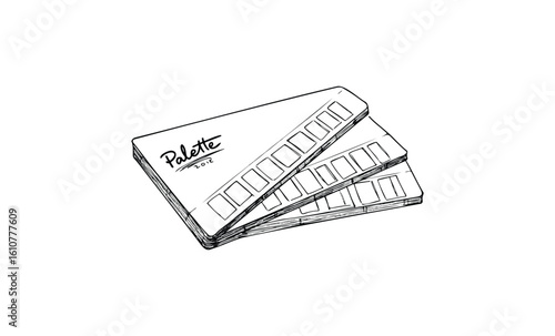 Minimalist black and white sketch of folded palette with rectangular sections. Vector retro hand drawn illustration