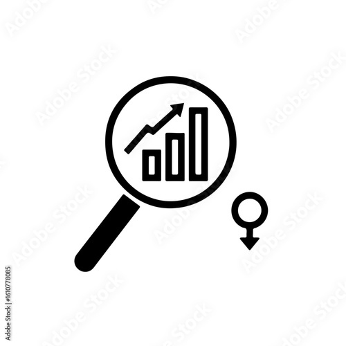 Analytics icon with a magnifying glass over a graph representing data analysis and insights highlighting the significance of detailed examination of statistical information 
