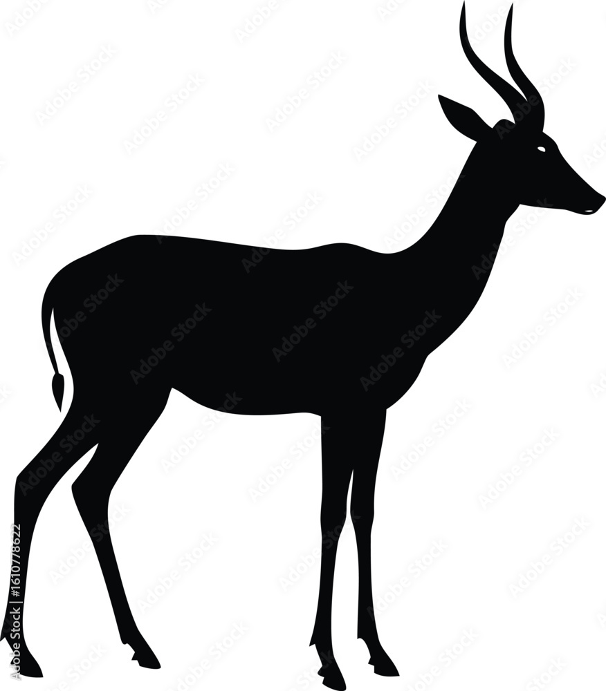 Fototapeta premium Majestic Impala Silhouette Side Profile View of Antelope Against Clean White Background