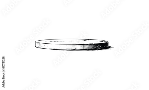 Minimalist sketch of a round wooden platform. Vector retro hand drawn illustration
