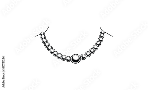 Elegant pearl necklace with symmetrical design for fashion and jewelry enthusiasts. Vector retro hand drawn illustration