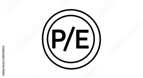 P/E Ratio Symbol: A simple, minimalist depiction of the P/E (Price-to-Earnings) ratio symbol, signifying a fundamental financial metric. 
