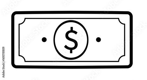 Dollar Bill Icon: A minimalist graphic illustration of a dollar bill, with its clean lines and iconic dollar symbol, representing finance and economics.
