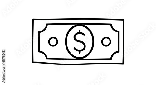 Dollar Bill Icon: A simple and clean vector illustration of a single dollar bill, perfect for representing financial concepts and monetary transactions. 