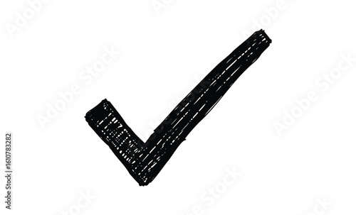 Bold black check mark for approval and verification concepts. Vector retro hand drawn illustration