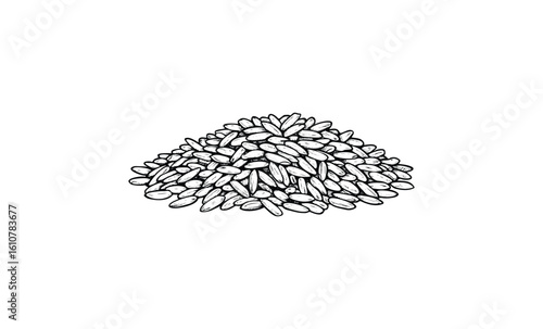 Detailed black and white illustration of a rice heap. Vector retro hand drawn illustration