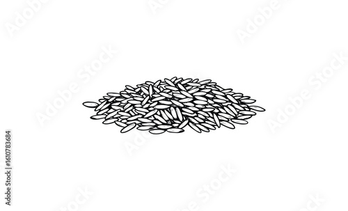 Black and white illustration of a pile of rice grains. Vector retro hand drawn illustration