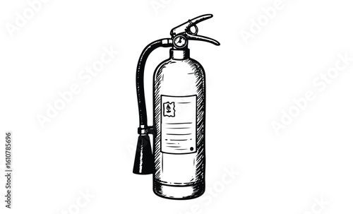 Hand-drawn fire extinguisher sketch with detailed outline. Vector retro hand drawn illustration