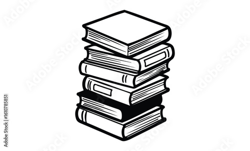 Illustrated stack of books highlighting education and knowledge. Vector retro hand drawn illustration