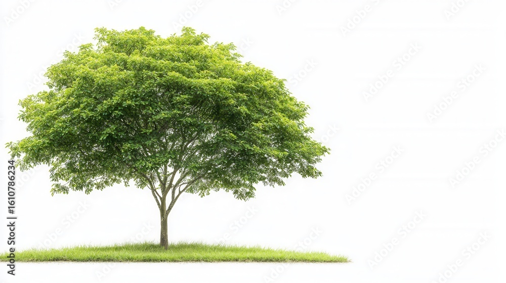 Fototapeta premium nature conservation concept. A solitary tree with lush green foliage on a grassy patch.