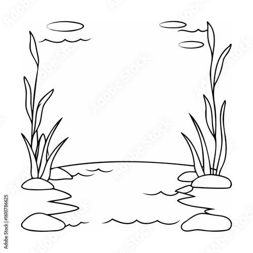 Pond reeds and water ripples grass nature