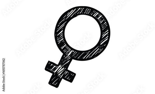 Sketch style female gender symbol illustration. Vector retro hand drawn illustration