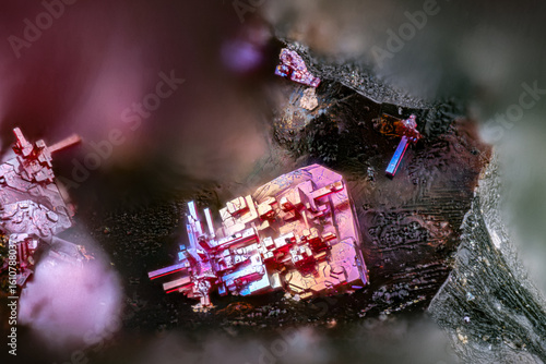 Cuprite crystals. Specimen from Sitio de Cobre (slag), Villa Velha de Rôdâo, Castelo branco, Portugal. Micro photography extreme close-up. microscope mineral crystal photography for Scientific use.
