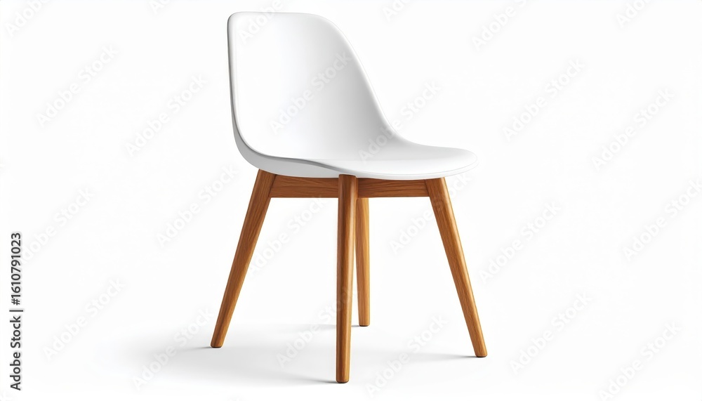 Modern White Chair with Wooden Legs on a Clean White Background Modern White Chair with Wooden Legs on a Clean White Background