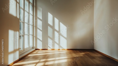 Sunlight creating patterns on empty interior space
