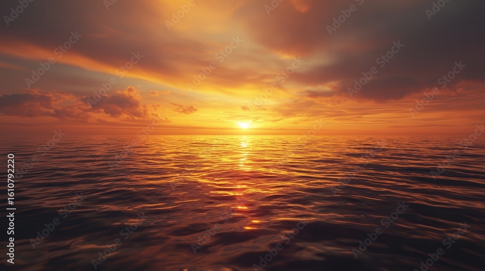 Fototapeta premium nature conservation concept. A vivid sunset over a tranquil ocean surface.