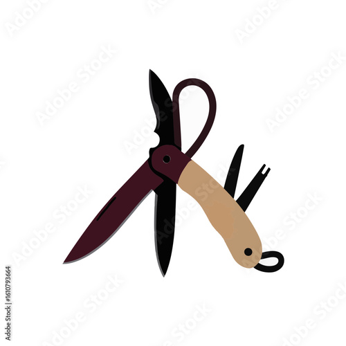 Stylish multi-tool pocket knife silhouette on white background, functionality
