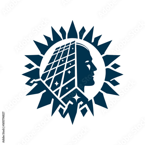 solar panel vector silhouette clip art logo design idea illustration. eco green energy power system collections.