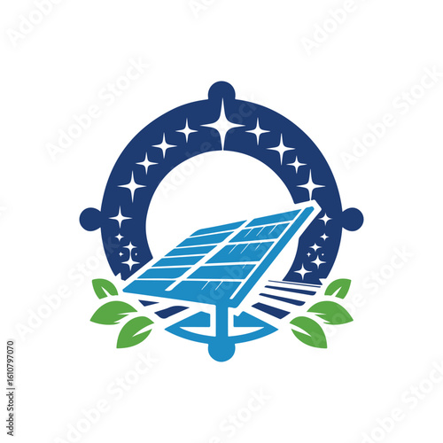 solar panel vector silhouette clip art logo design idea illustration. eco green energy power system collections.