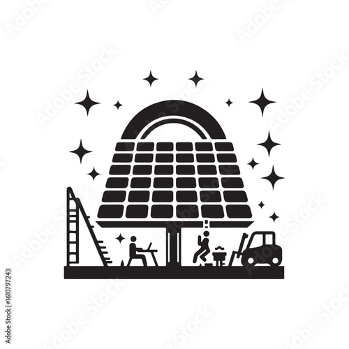 solar panel vector silhouette clip art logo design idea illustration. eco green energy power system collections.