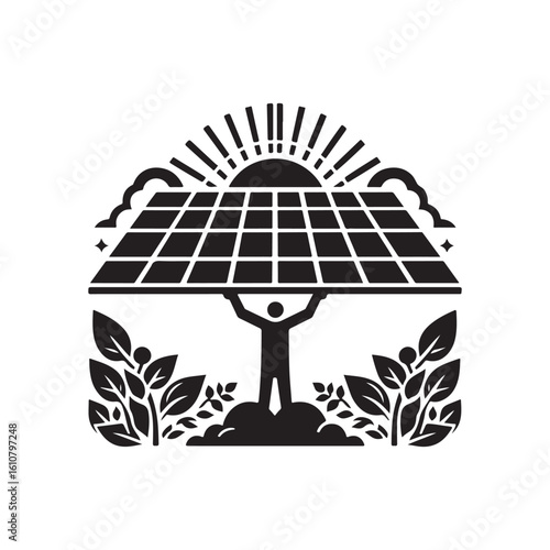 solar panel vector silhouette clip art logo design idea illustration. eco green energy power system collections.