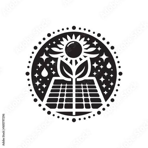 solar panel vector silhouette clip art logo design idea illustration. eco green energy power system collections.
