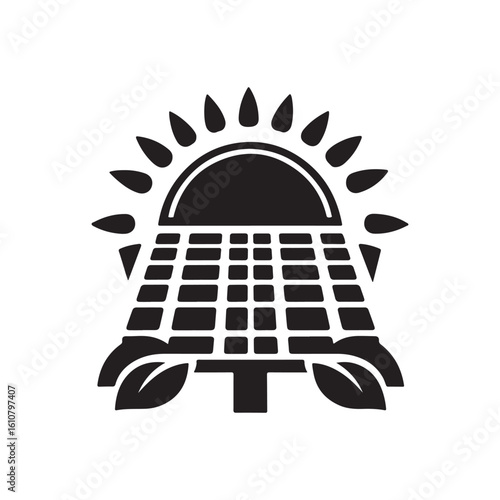 solar panel vector silhouette clip art logo design idea illustration. eco green energy power system collections.