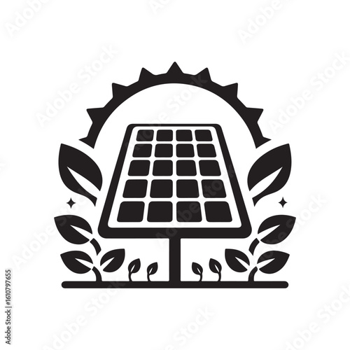 solar panel vector silhouette clip art logo design idea illustration. eco green energy power system collections.