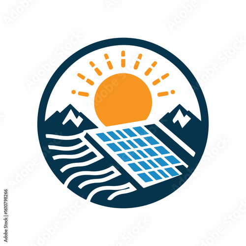 solar panel vector silhouette clip art logo design idea illustration. eco green energy power system collections.