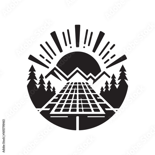 solar panel vector silhouette clip art logo design idea illustration. eco green energy power system collections.