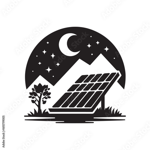 solar panel vector silhouette clip art logo design idea illustration. eco green energy power system collections.