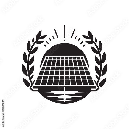 solar panel vector silhouette clip art logo design idea illustration. eco green energy power system collections.