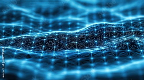 nature conservation concept. Abstract blue digital wave pattern with glowing lines and shapes.
