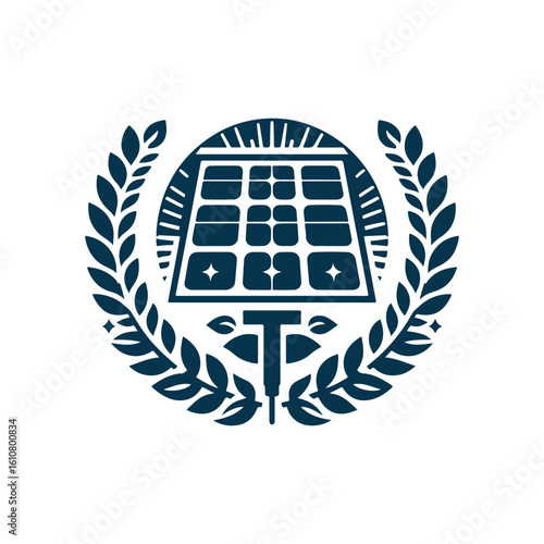 solar panel vector silhouette clip art logo design idea illustration. eco green energy power system collections.
