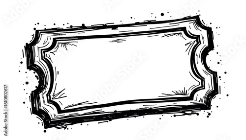 Hand-drawn bus ticket outline in black and white design  