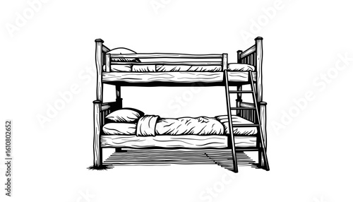 Bunk bed sketch in black and white with simple design  