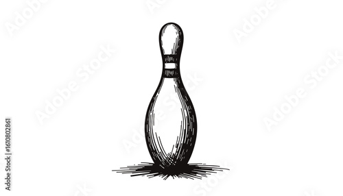 Bowling pin sketch in black and white on simple background  