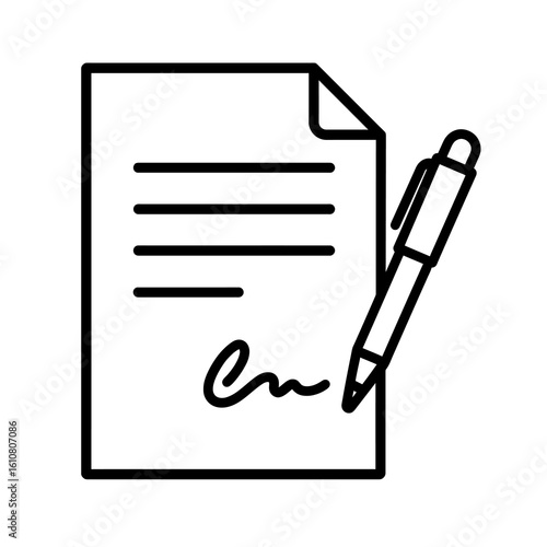 Contract Document Icon in Black and White Outline Style